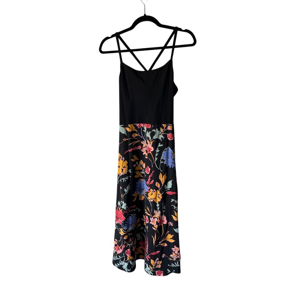 Pact Black Fit and Flare Floral Sleeveless Dress Organic Cotton Large
